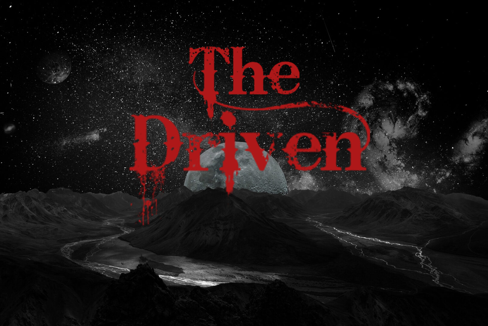 A black and white photo of the word " driven ".