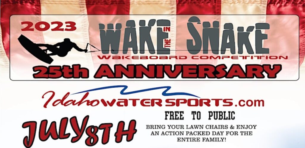 A banner that says wake board company and the wakeboards are free to public.