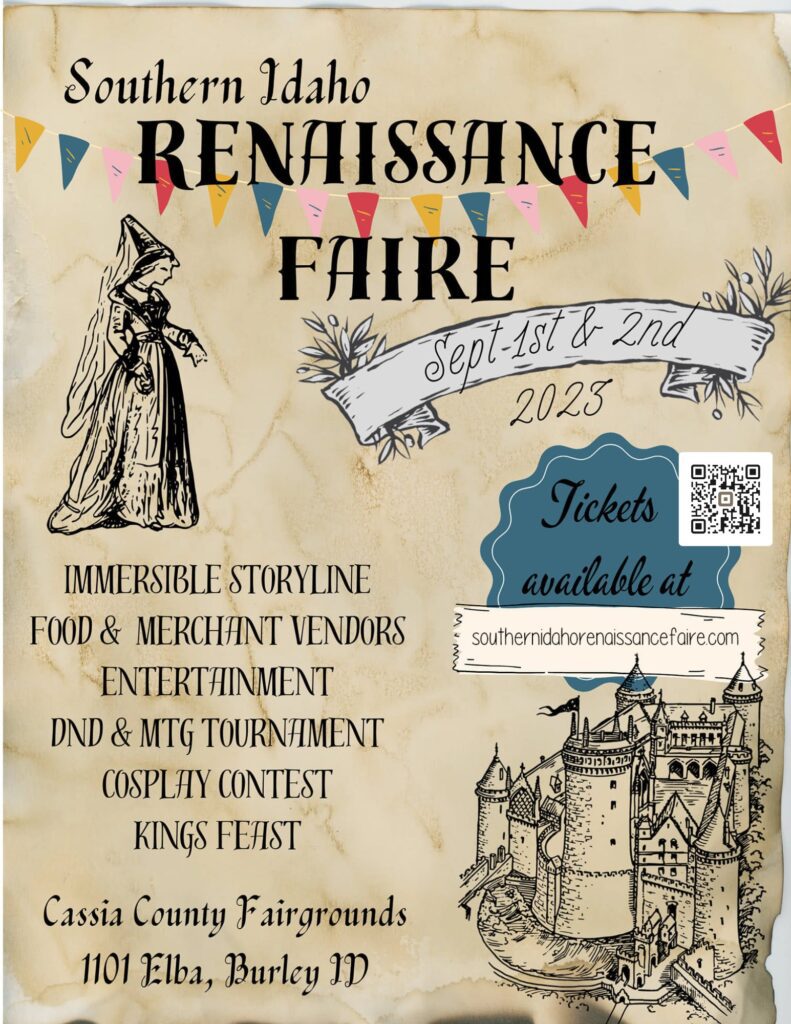 A poster of the renaissance faire with an image of a wizard.